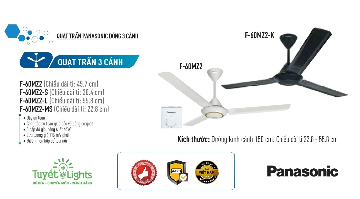 Quạt trần 3 cánh Panasonic F-60MZ2 Đơn giản, êm ái, mạnh mẽ